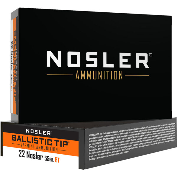 Nosler Varmint Ballistic Tip Rifle Ammunition 22 Nosler 55 gr. BT SP 20 rd.