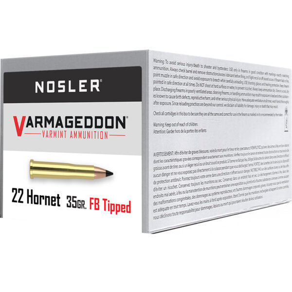 Nosler Varmageddon Rifle Ammunition 22 Hornet 35 gr. VG FBT 50 rd.