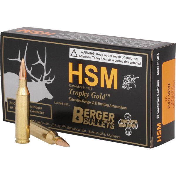 HSM Trophy Gold Rifle Ammunition 243 Win. Berger 87 gr. 20 rd.