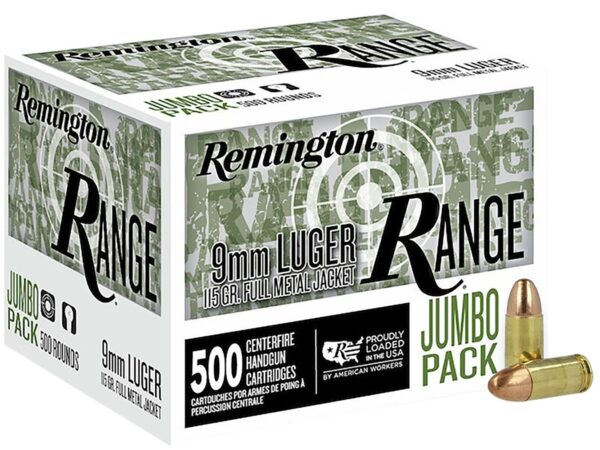 REMINGTON 9MM LUGER 115GR FMJ RANGE HANDGUN AMMO 500RD