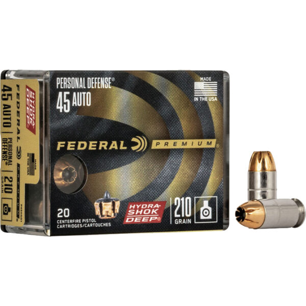 Federal Premium Personal Defense Handgun Ammo 45 ACP 210 gr. Hydra-Shok JHP 20 rd.