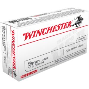 Winchester USA Pistol Ammo 9mm Luger 115 gr. FMJ 50 rd.
