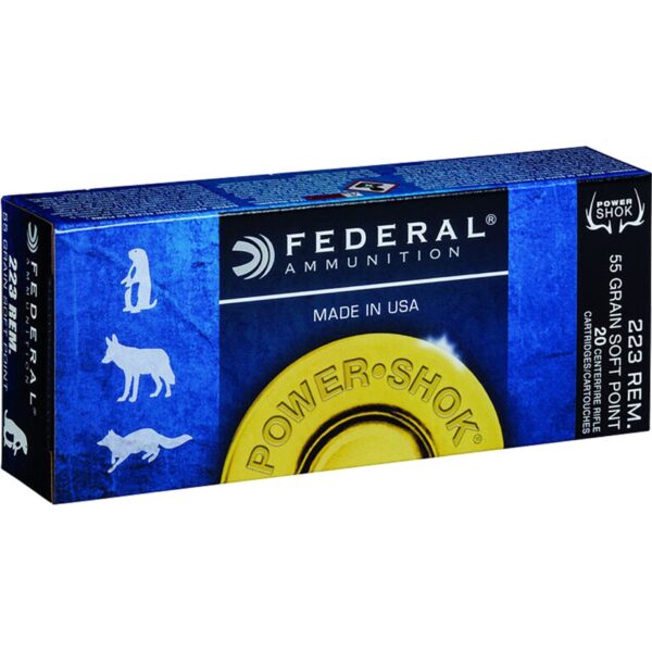 Federal Power-Shok Rifle Ammo 223 Rem 55 gr. Jacketed Soft Point 20 rd.