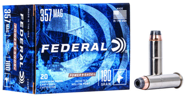 FEDERAL 357 MAG 180GR JACKETED HOLLOW POINT POWER-SHOK AMMO 20RD