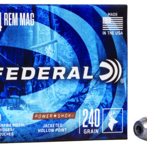 FEDERAL 44 REM MAG 240GR JACKETED HOLLOW POINT POWER-SHOK AMMO 20RD