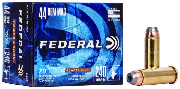 FEDERAL 44 REM MAG 240GR JACKETED HOLLOW POINT POWER-SHOK AMMO 20RD
