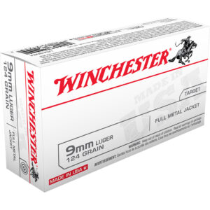 Winchester USA Pistol Ammo 9mm Luger 124 gr. FMJ 50 rd.