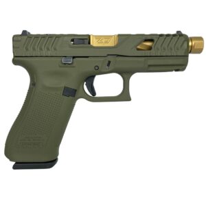 G45 GEN5 9MM W/FRONT SERRS FXD 17RD-OD Green Method Slide & Gold Barrel