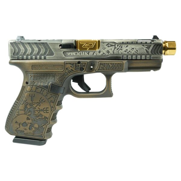 G19 GEN3 CMPT 9MM 4" 2/15RD AUSTRIA-VIKING ENGR COLONIAL BROWN W/ GOLD BRL